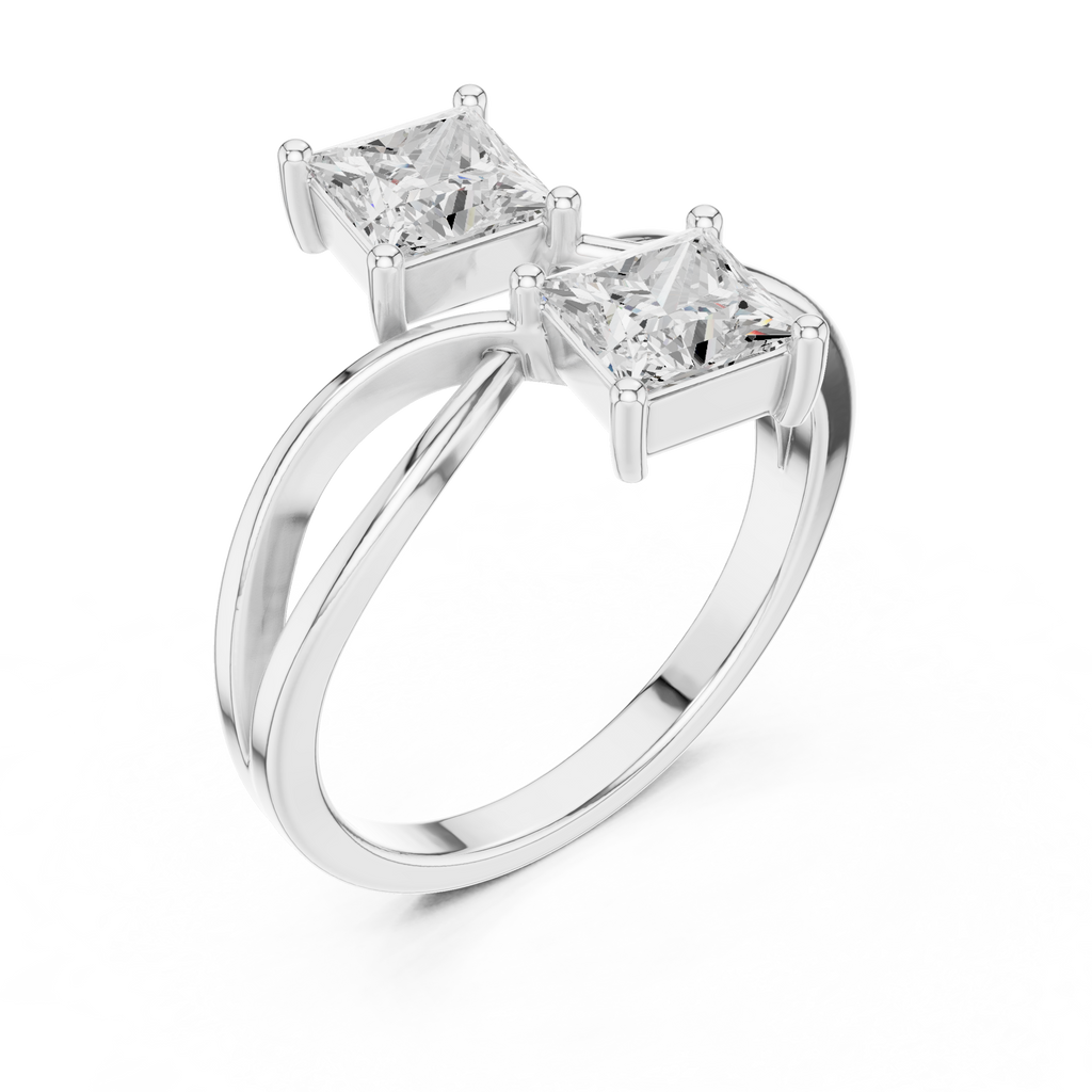 white gold double stone ring close detail