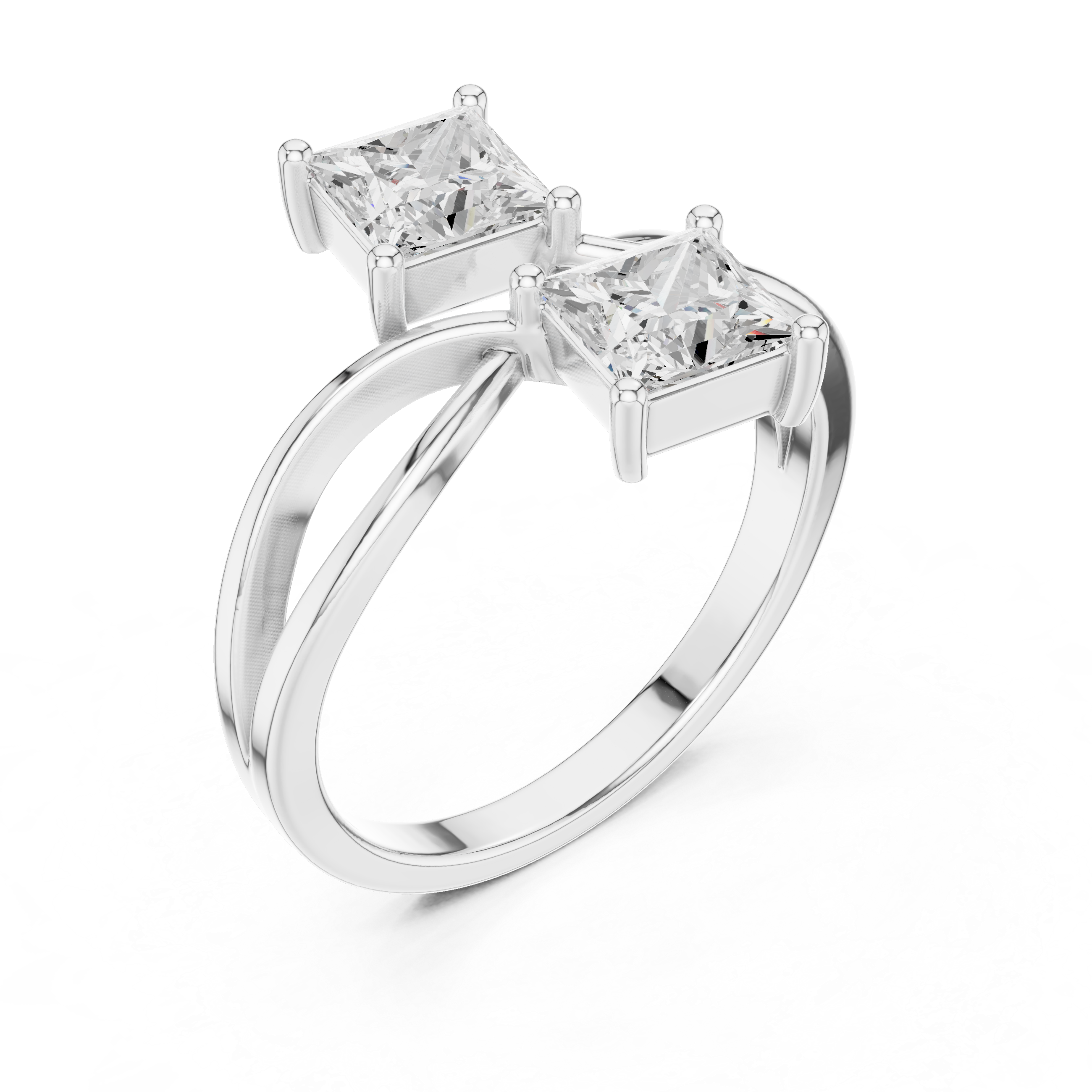 white gold double stone ring close detail