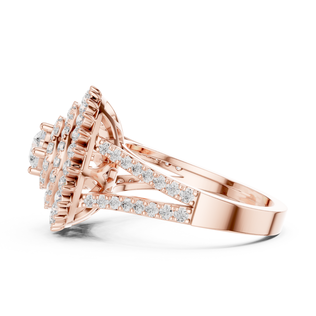 rose gold moissanite ring close up sparkle detailing