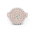 rose gold multi halo moissanite ring front view statement design