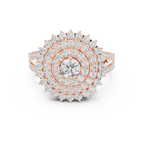 rose gold multi halo moissanite ring front view statement design