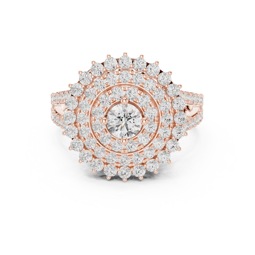 rose gold multi halo moissanite ring front view statement design