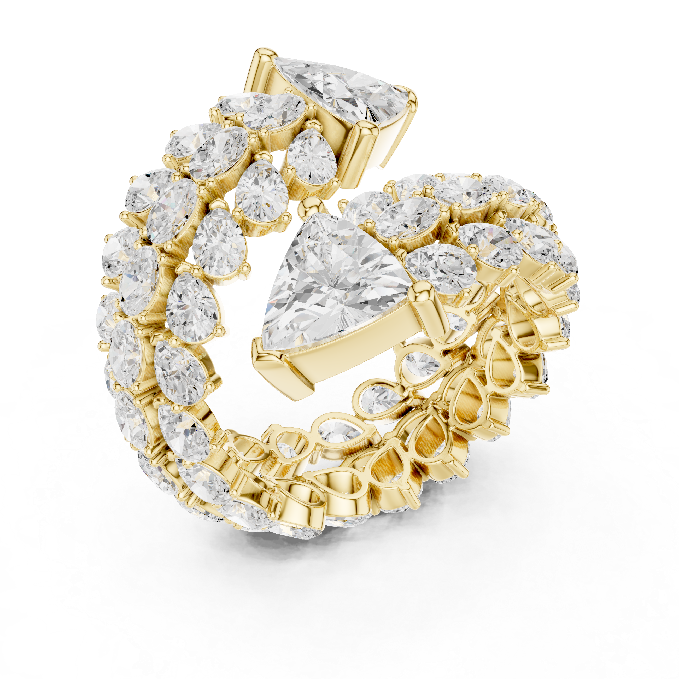 yellow gold statement ring top angle full sparkle composition