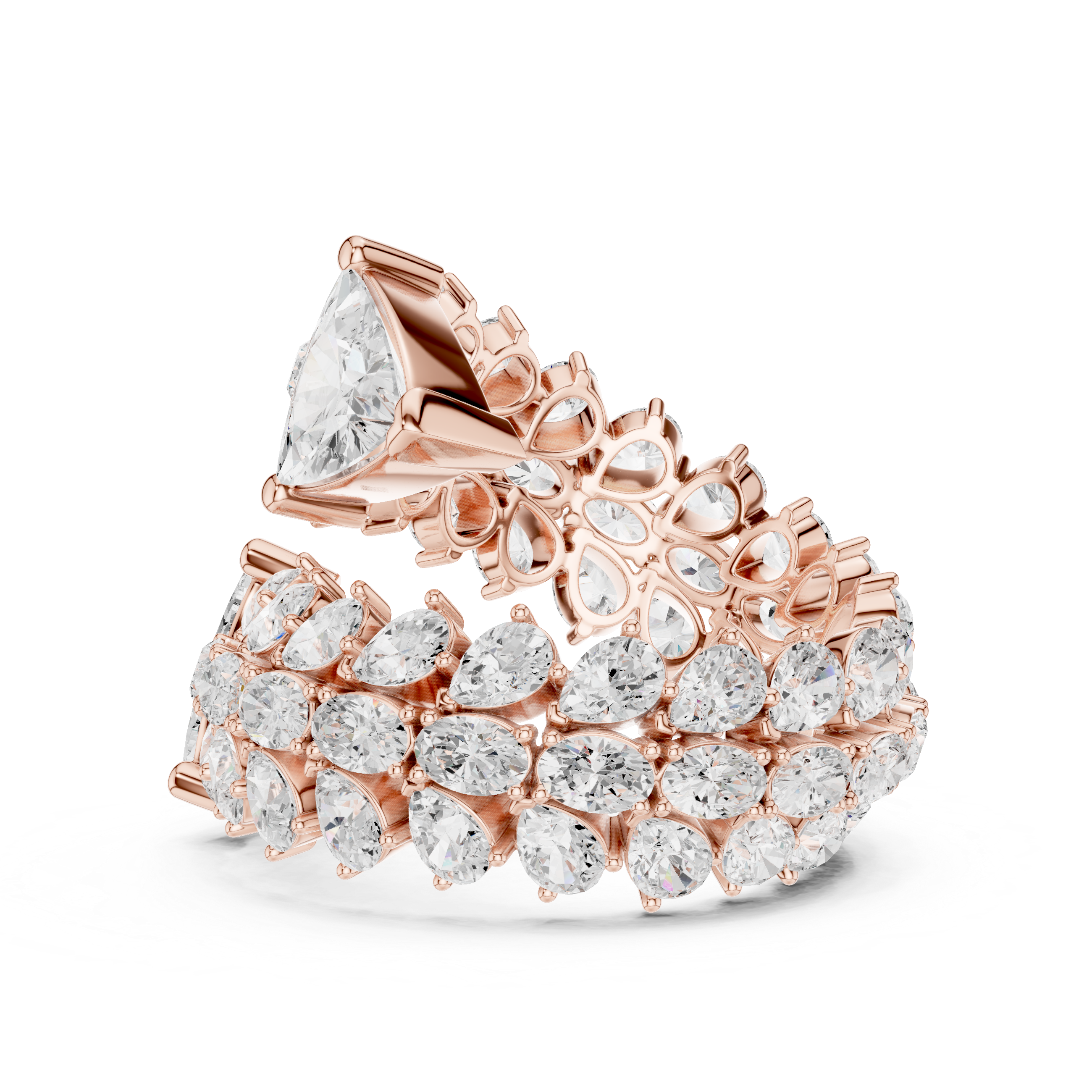 rose gold statement ring side profile elevated structure detailing