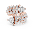 rose gold designer cluster ring front view trilliant and pear stone layout