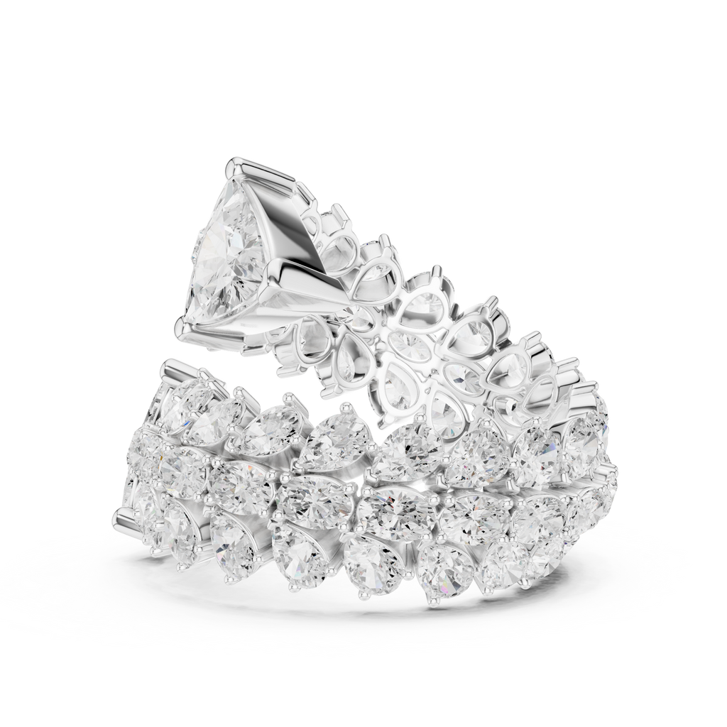 white gold cluster ring side profile sleek structure design