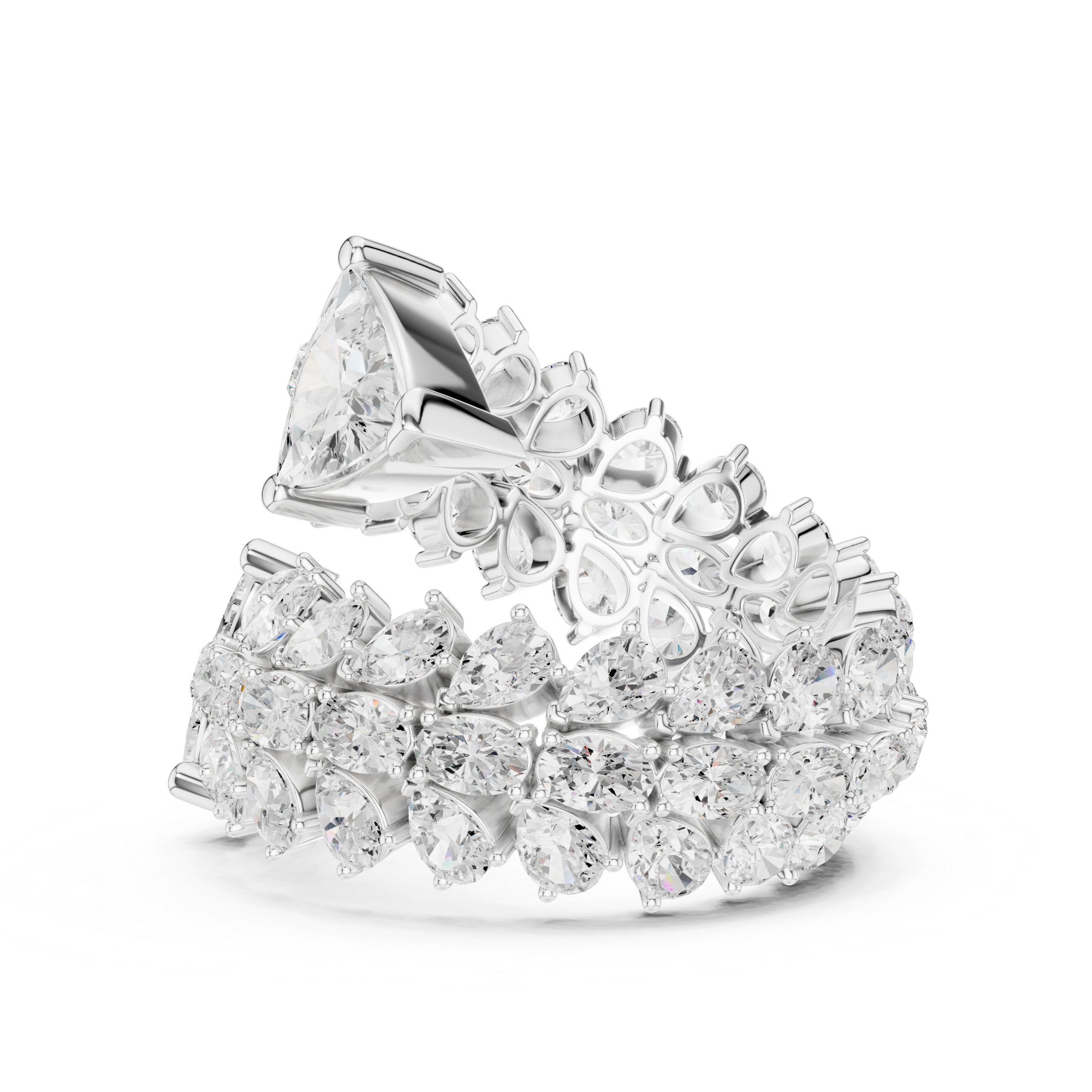 white gold cluster ring side profile sleek structure design