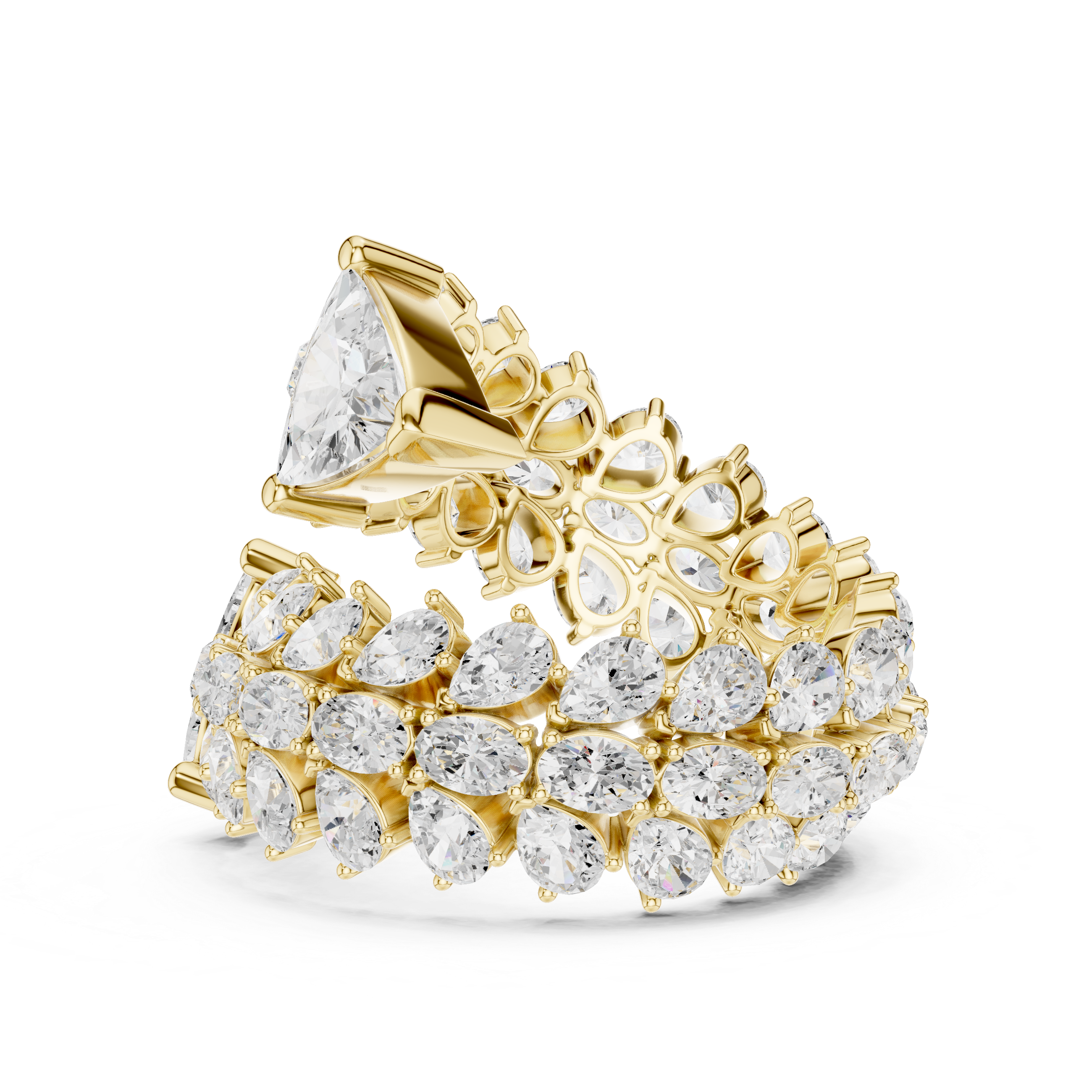 yellow gold cluster ring side view heavy artistic structure