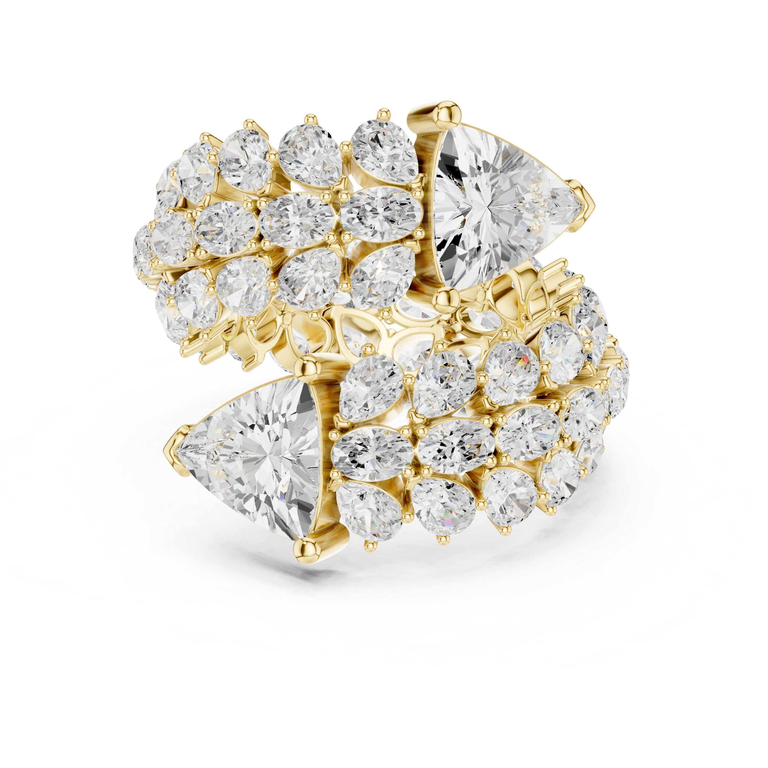 yellow gold designer cluster ring front view bold multi stone layout