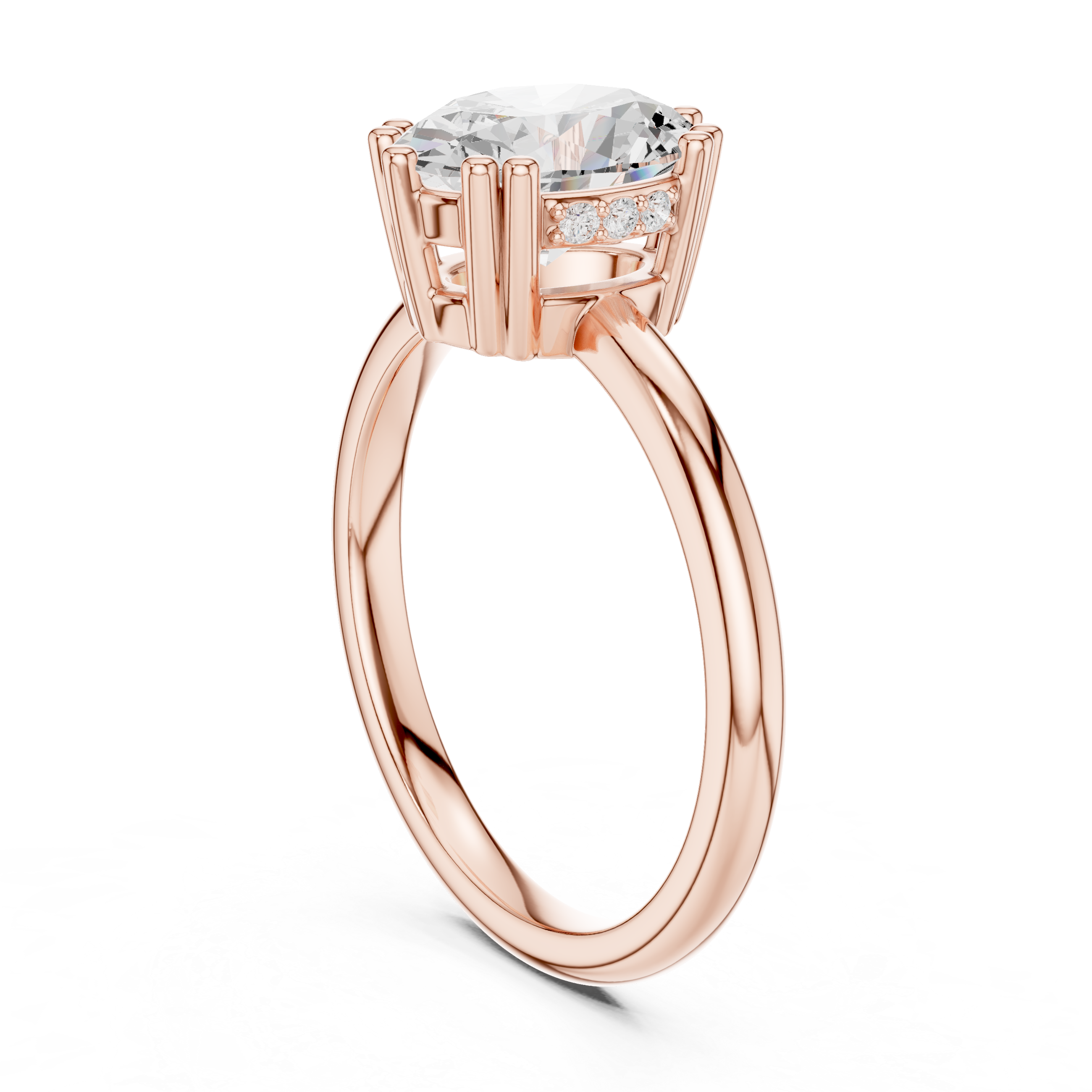 rose gold oval hidden halo ring side sparkle detail