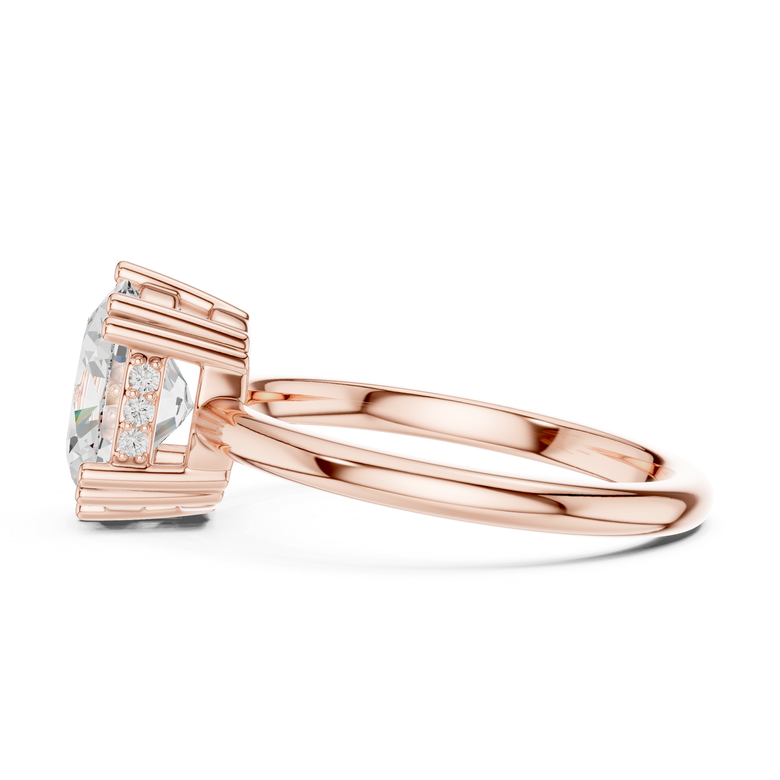 rose gold oval hidden halo ring side detail sparkle