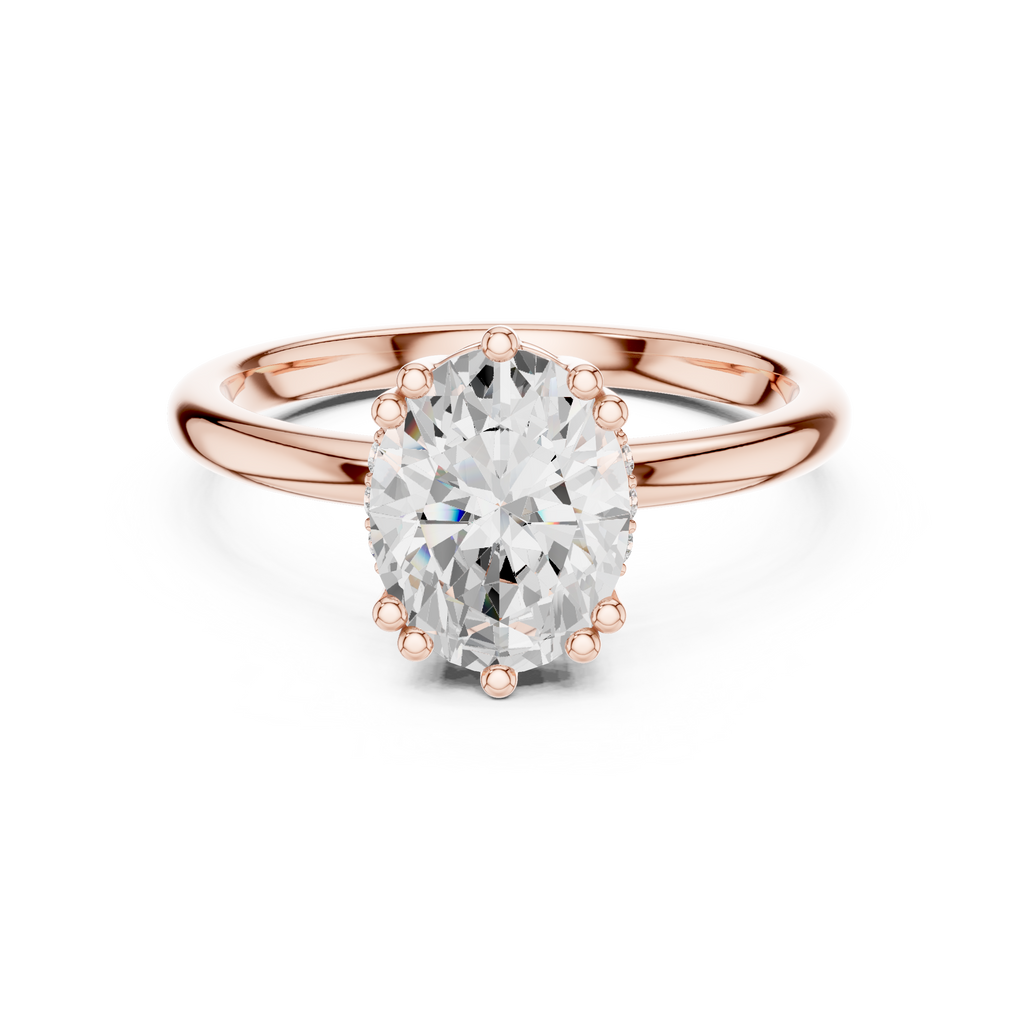 rose gold oval solitaire hidden halo engagement ring