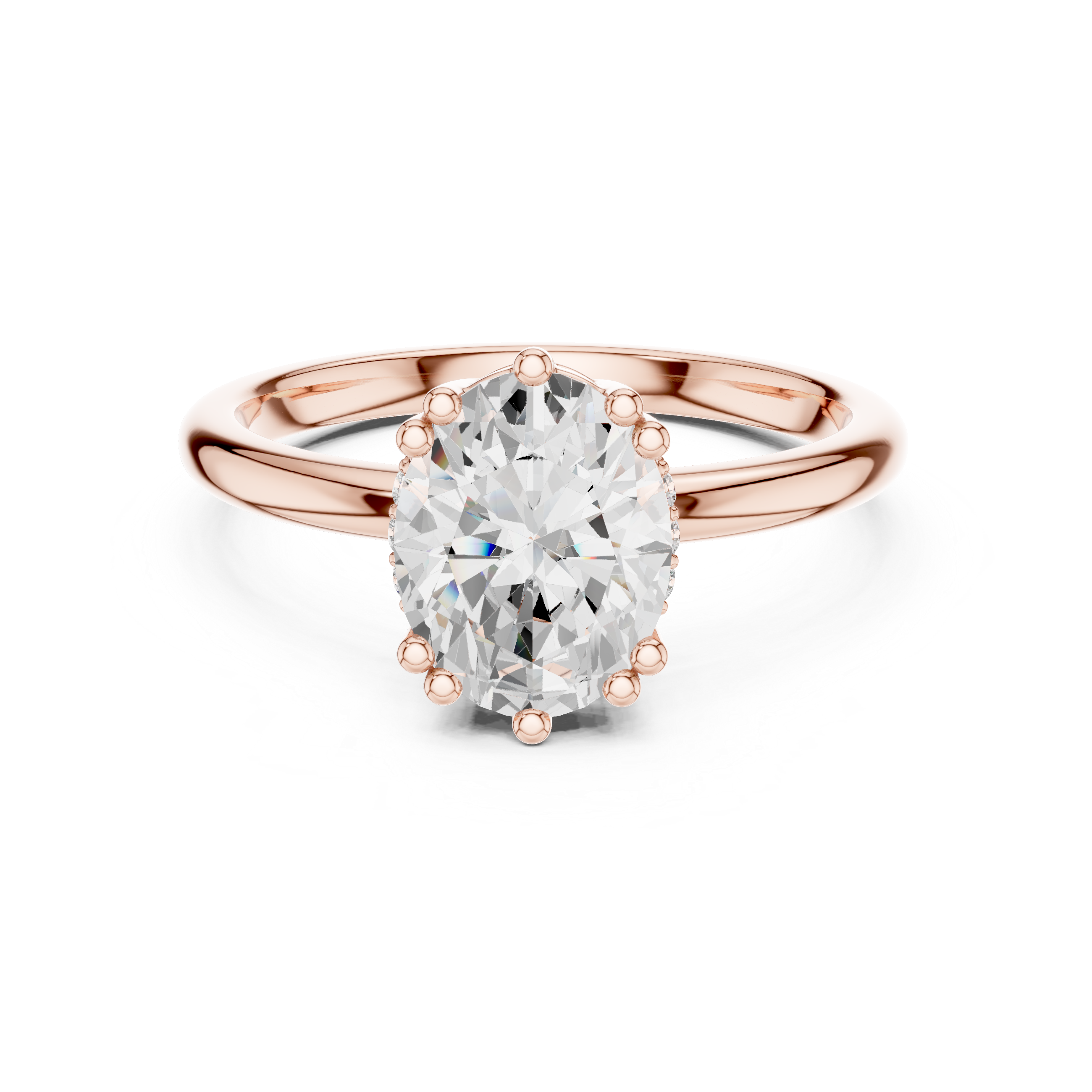 rose gold oval solitaire hidden halo engagement ring
