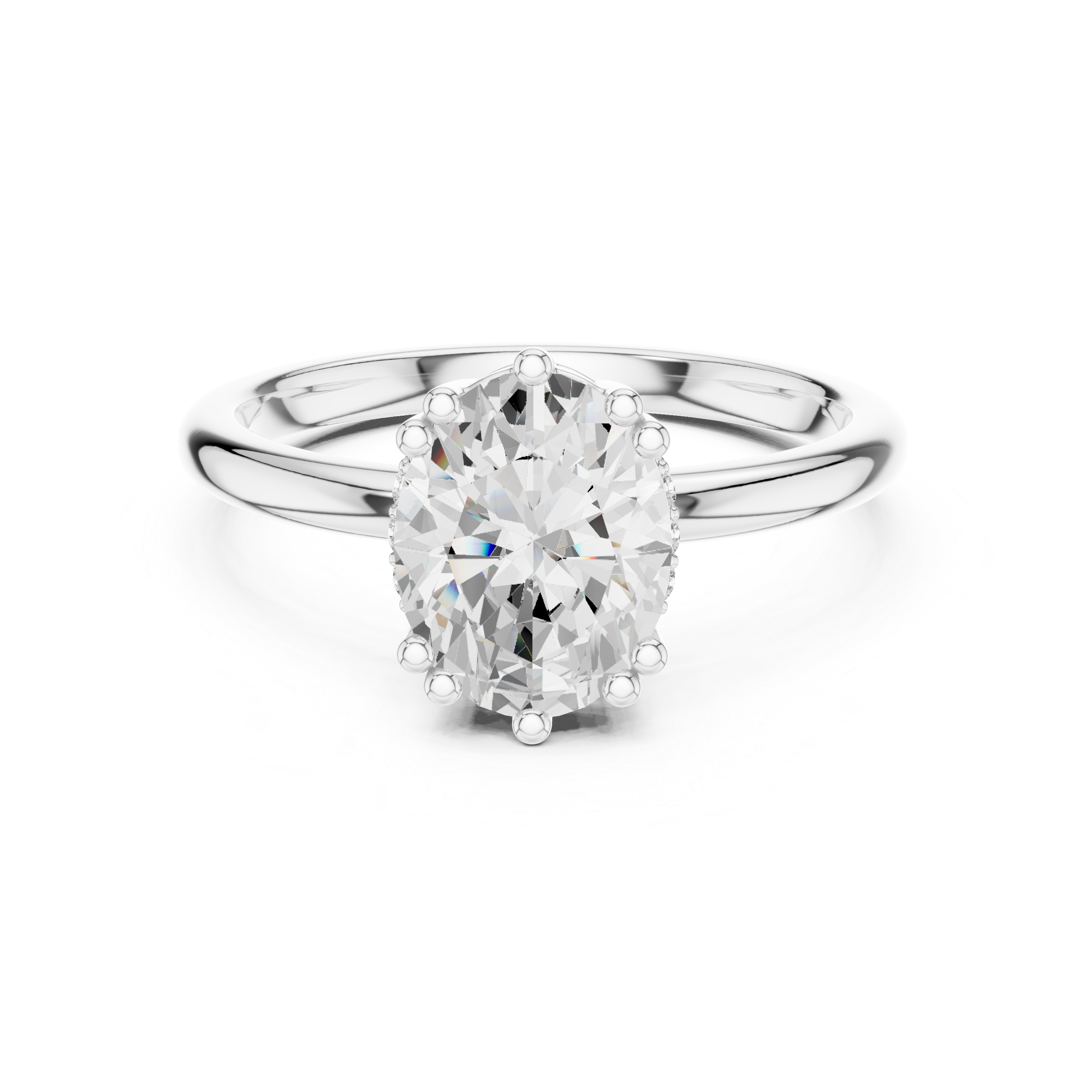 white gold oval solitaire hidden halo engagement ring 2ct
