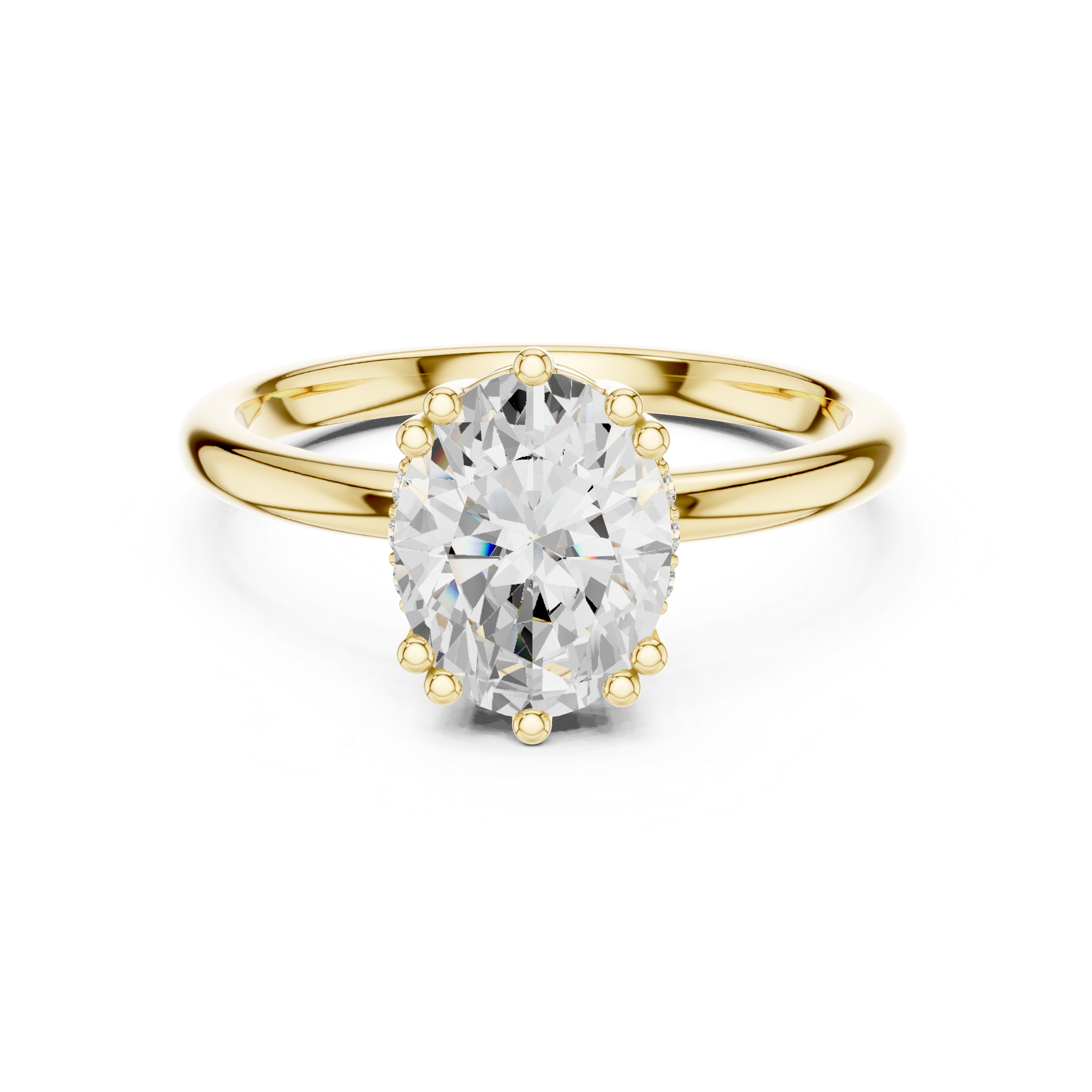 ellow gold oval solitaire hidden halo engagement ring 2ct moissanite