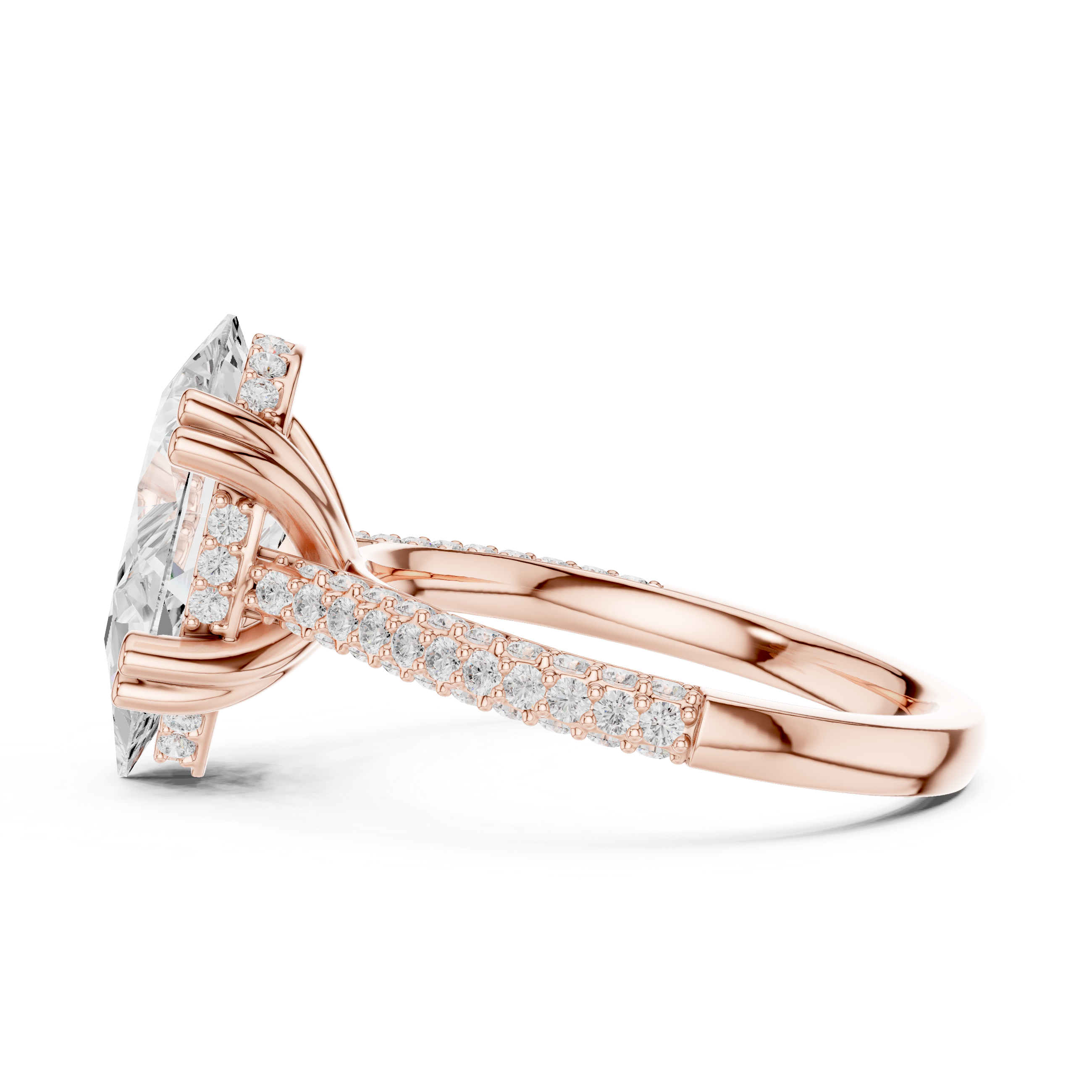 rose gold pear engagement ring side profile