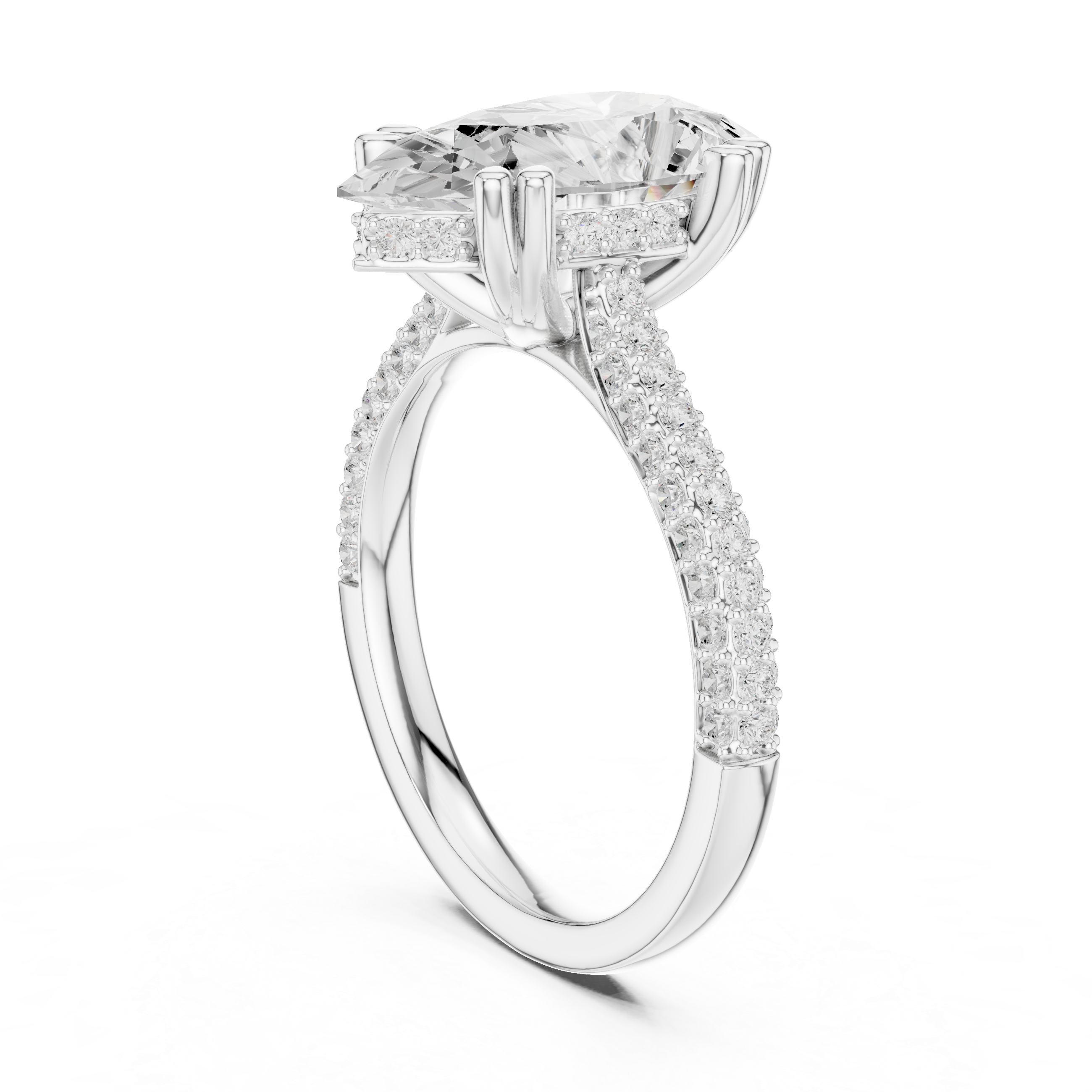 white gold pear ring side angle prong setting focus