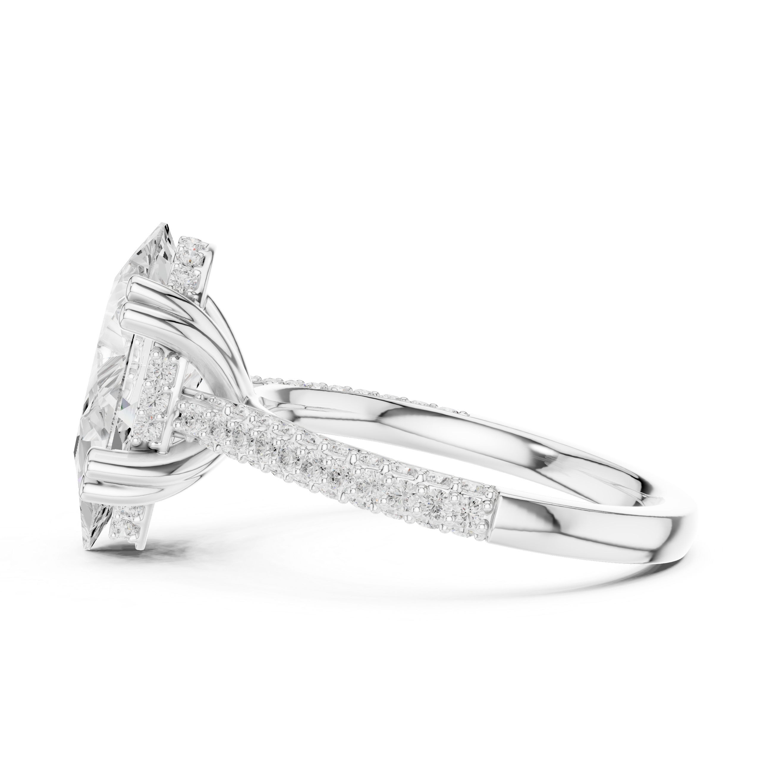 white gold pear ring side angle prong setting focus