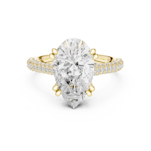 yellow gold pear cut moissanite ring front view brilliance