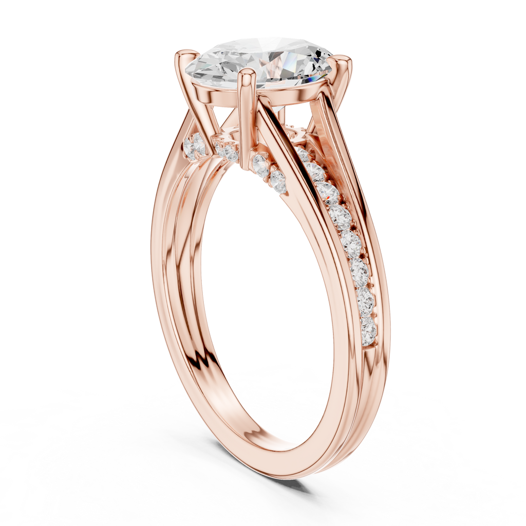 Rose gold pavé split shank engagement ring