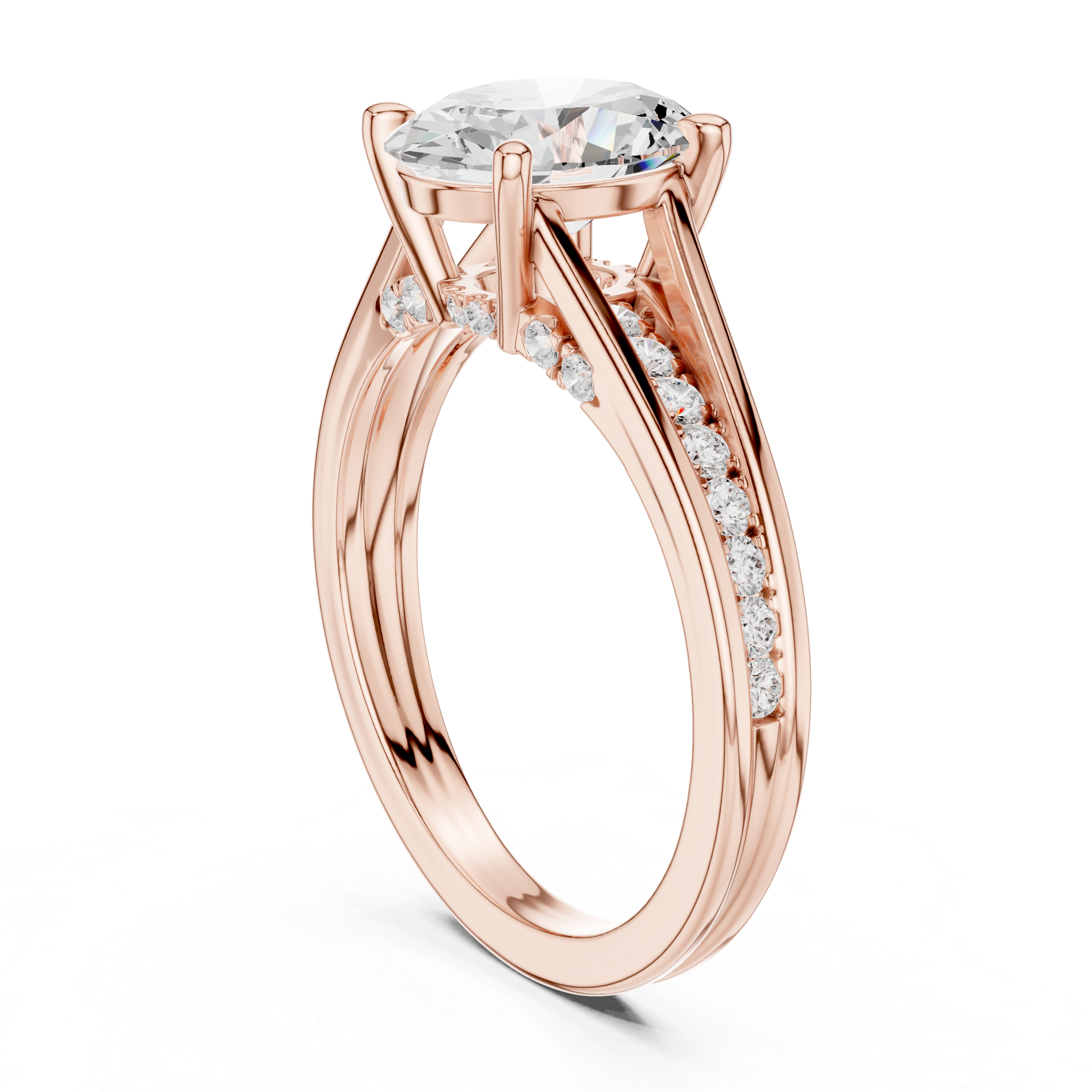 Rose gold pavé split shank engagement ring