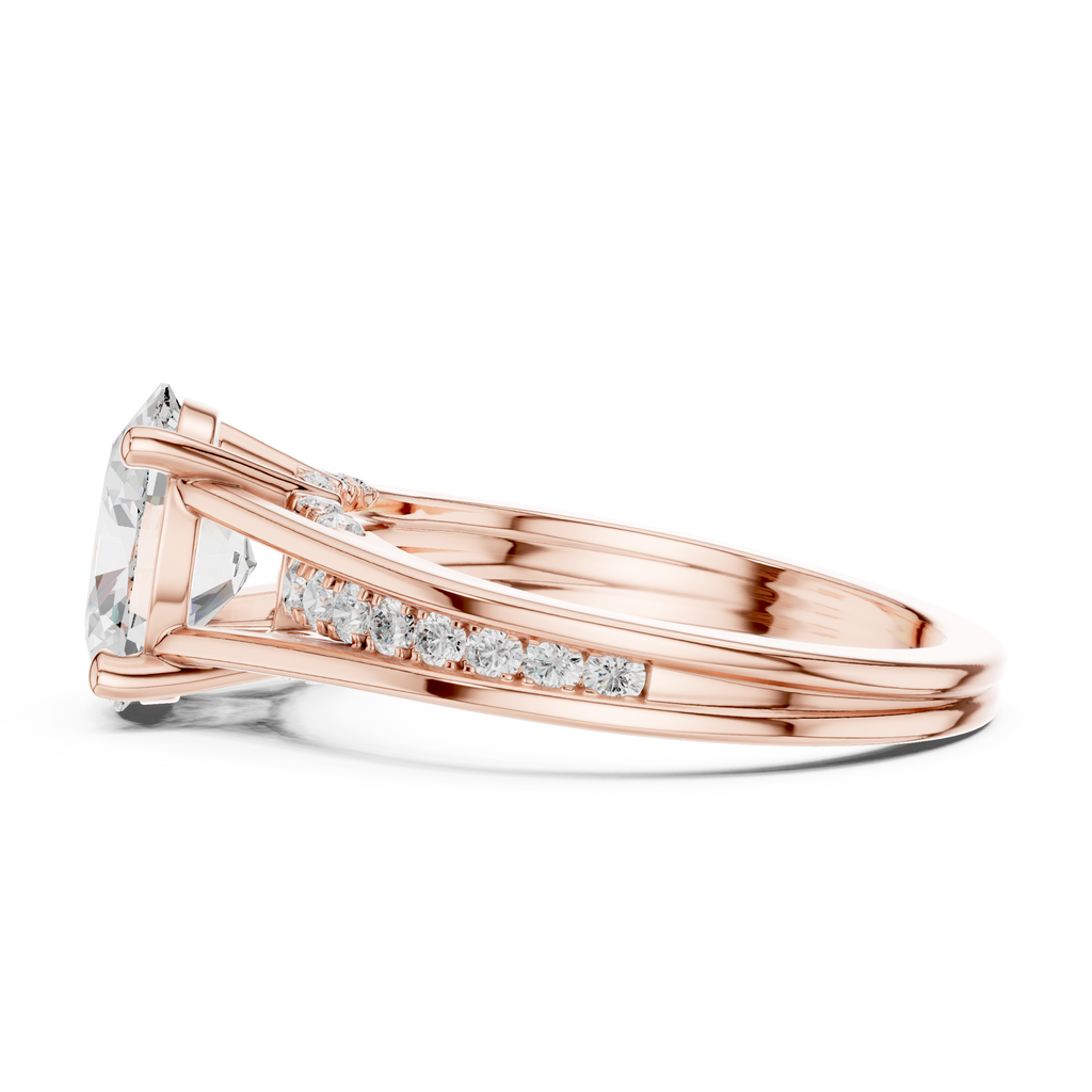Rose gold oval moissanite ring side profile