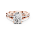 Rose gold oval solitaire split shank ring front view