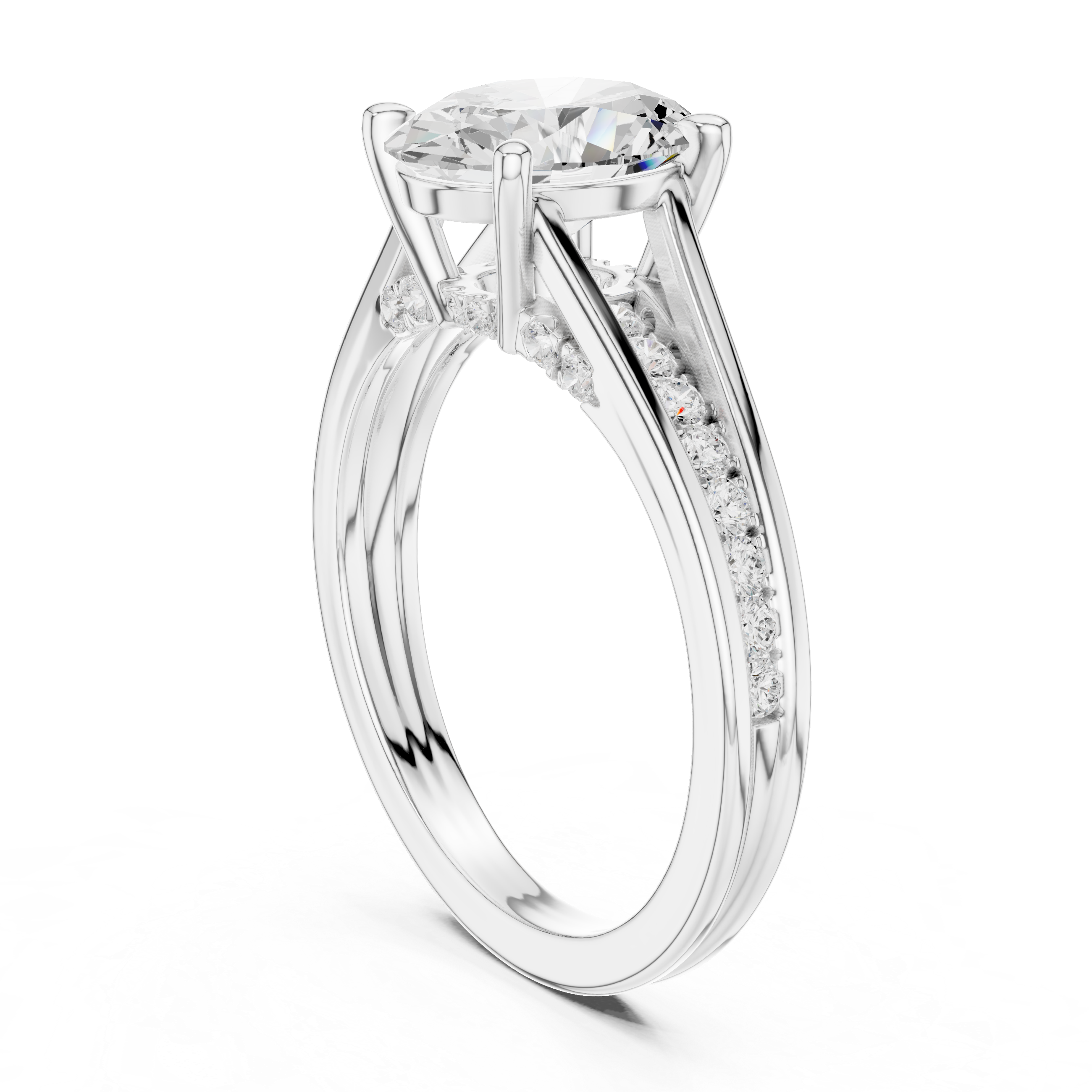White gold split band ring detailed prong setting