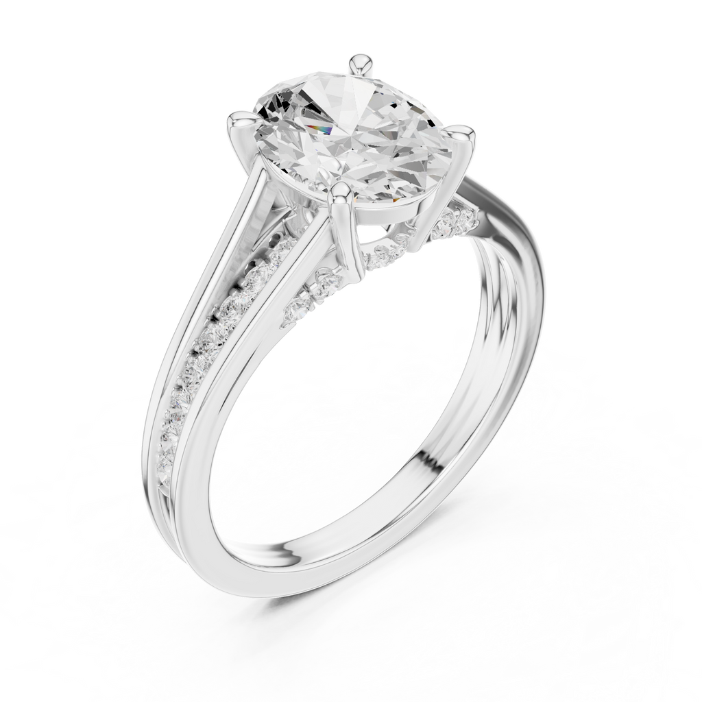 White gold cathedral oval engagement ring top angle