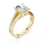 Yellow gold pavé split shank ring angled perspective