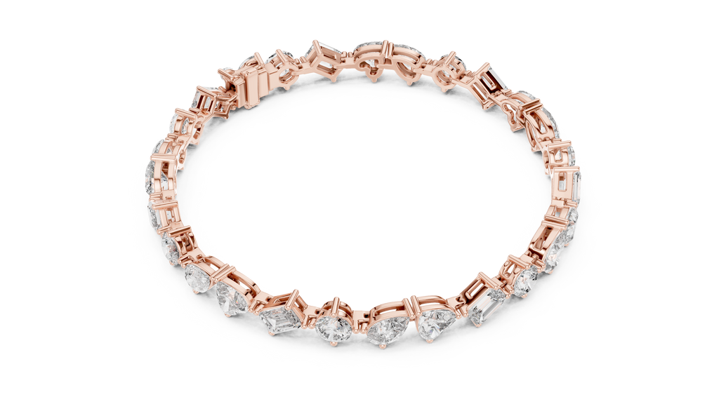 Rose gold multi shape tennis bracelet front view elegant diamond look