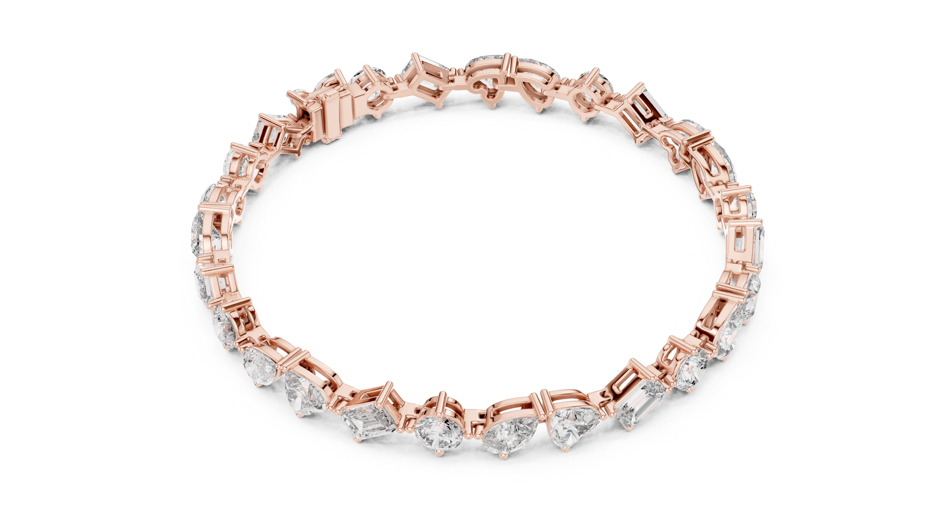 Rose gold multi shape tennis bracelet front view elegant diamond look