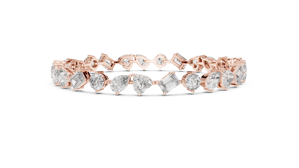 Rose gold bracelet side angle highlighting mixed shape moissanite stones