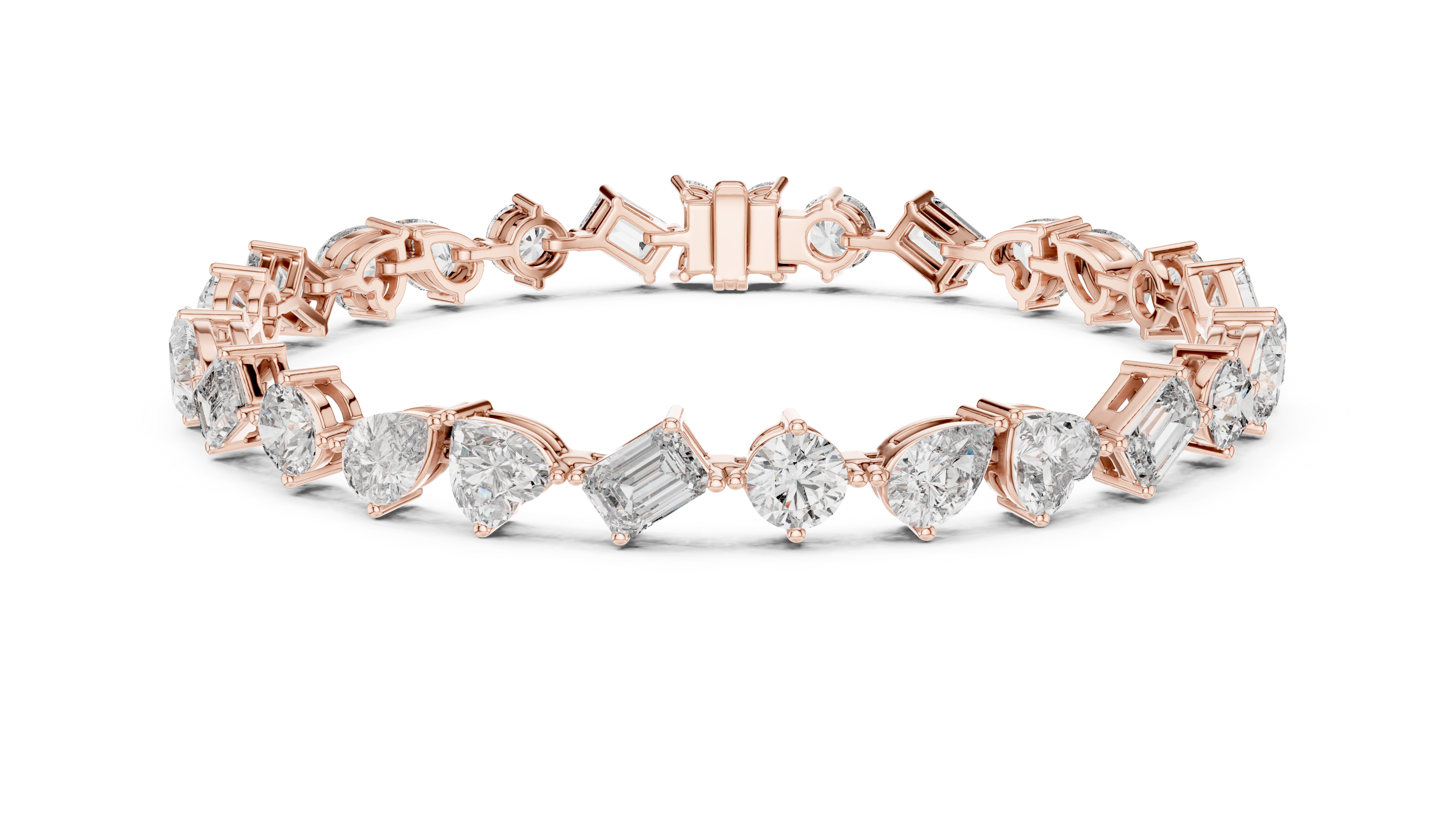 Rose gold bracelet top view showcasing full stone alignment sparkle