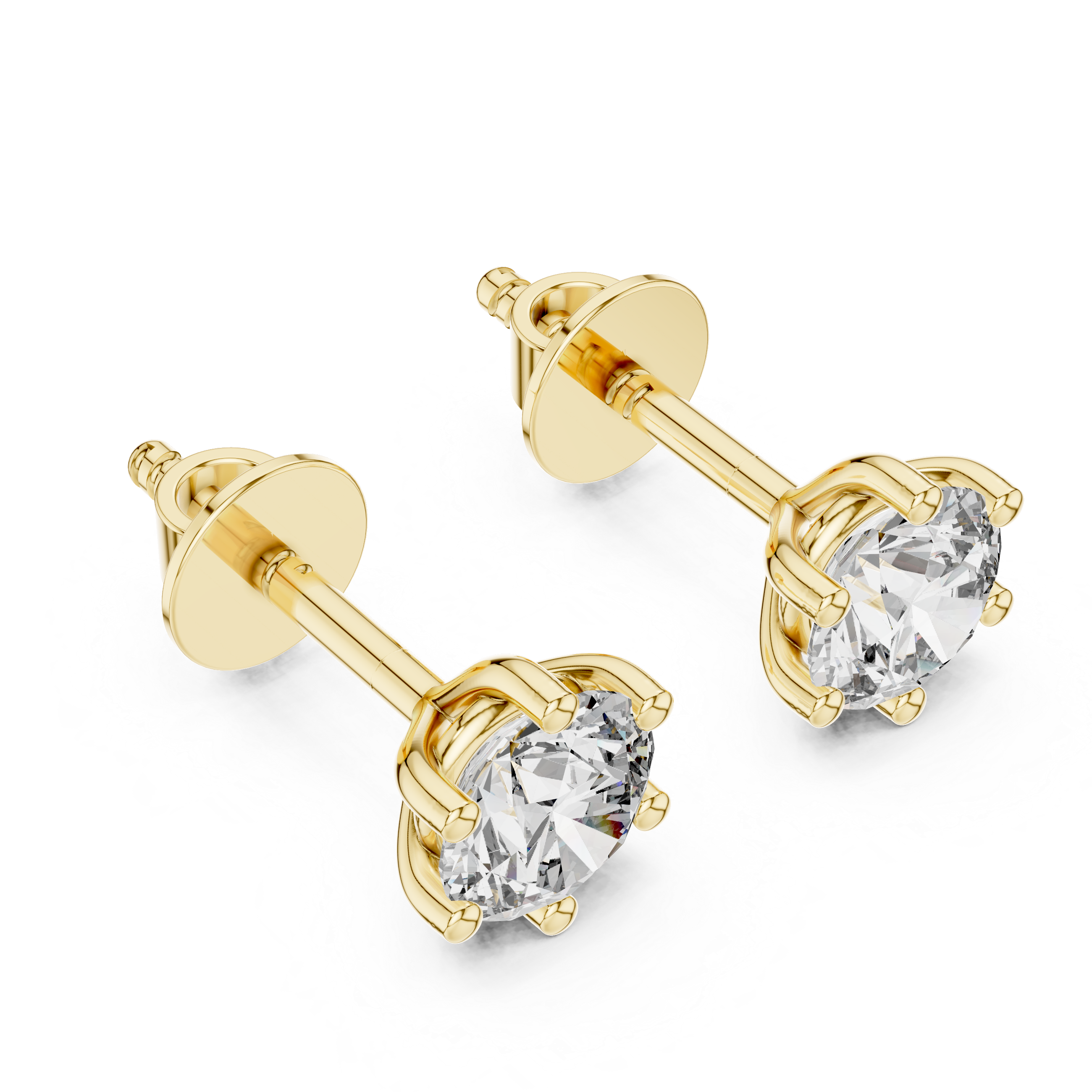 Yellow gold round moissanite diamond alternative stud earrings close up