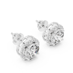 White gold halo earrings angled view showcasing brilliance