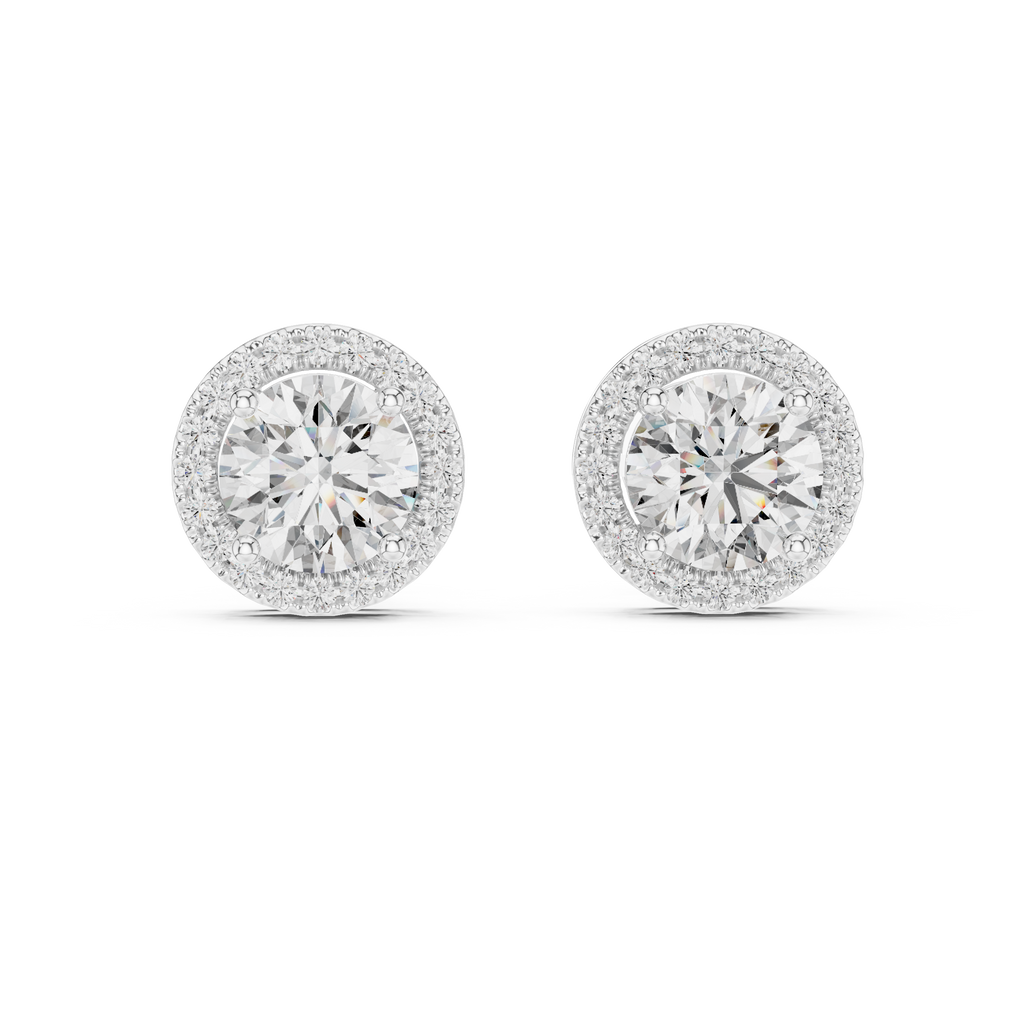 White gold stud earrings 360 degree rotating premium design view
