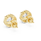 Yellow gold halo moissanite earrings angled premium finish look