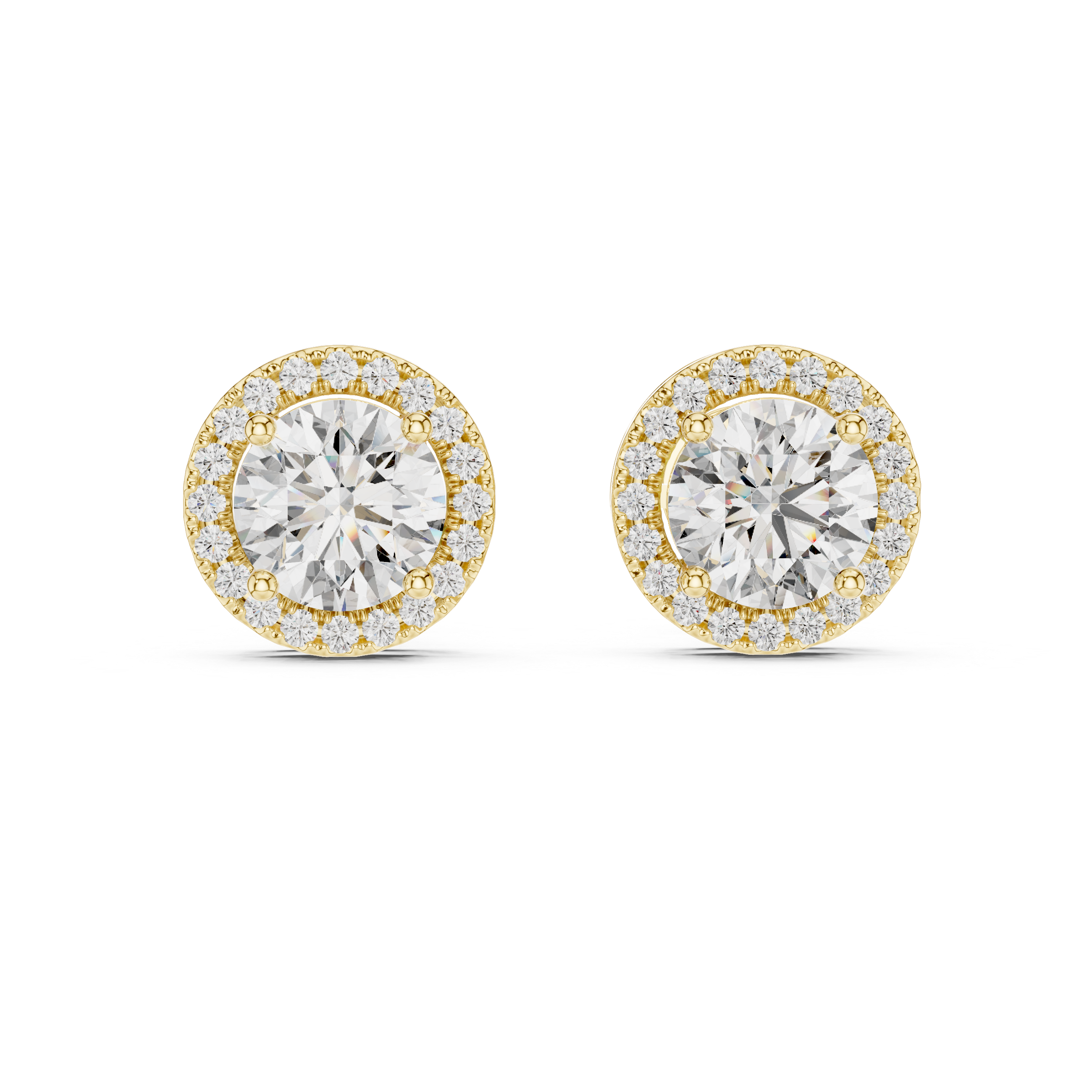 Yellow gold moissanite halo earrings 360 full angle display