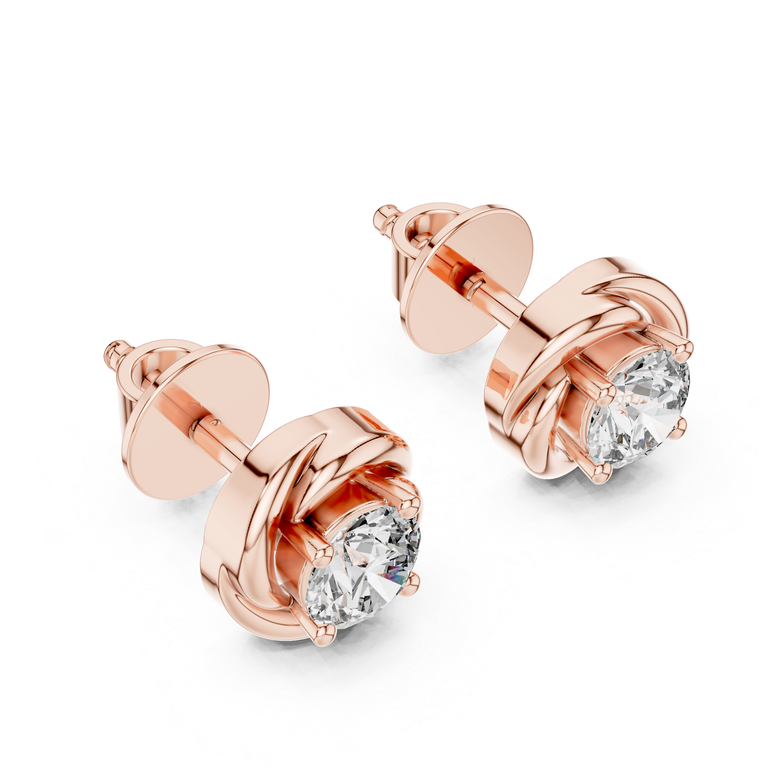 Mozow X round brilliant stud earrings rose gold top angle