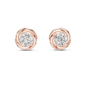 Mozow X round moissanite twisted halo stud earrings rose gold front view