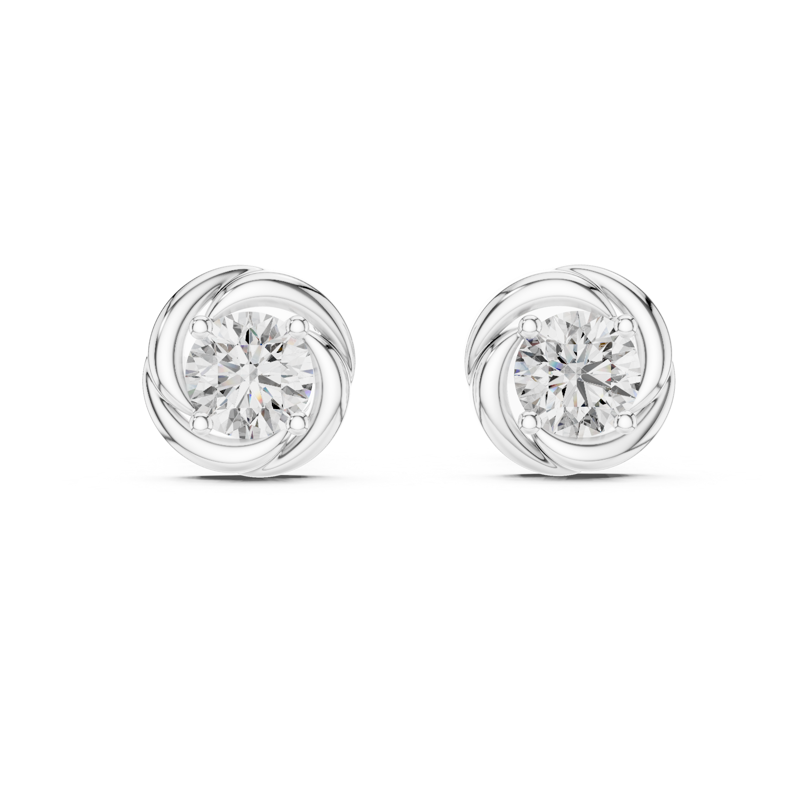 Mozow X round moissanite twisted halo stud earrings white gold front view