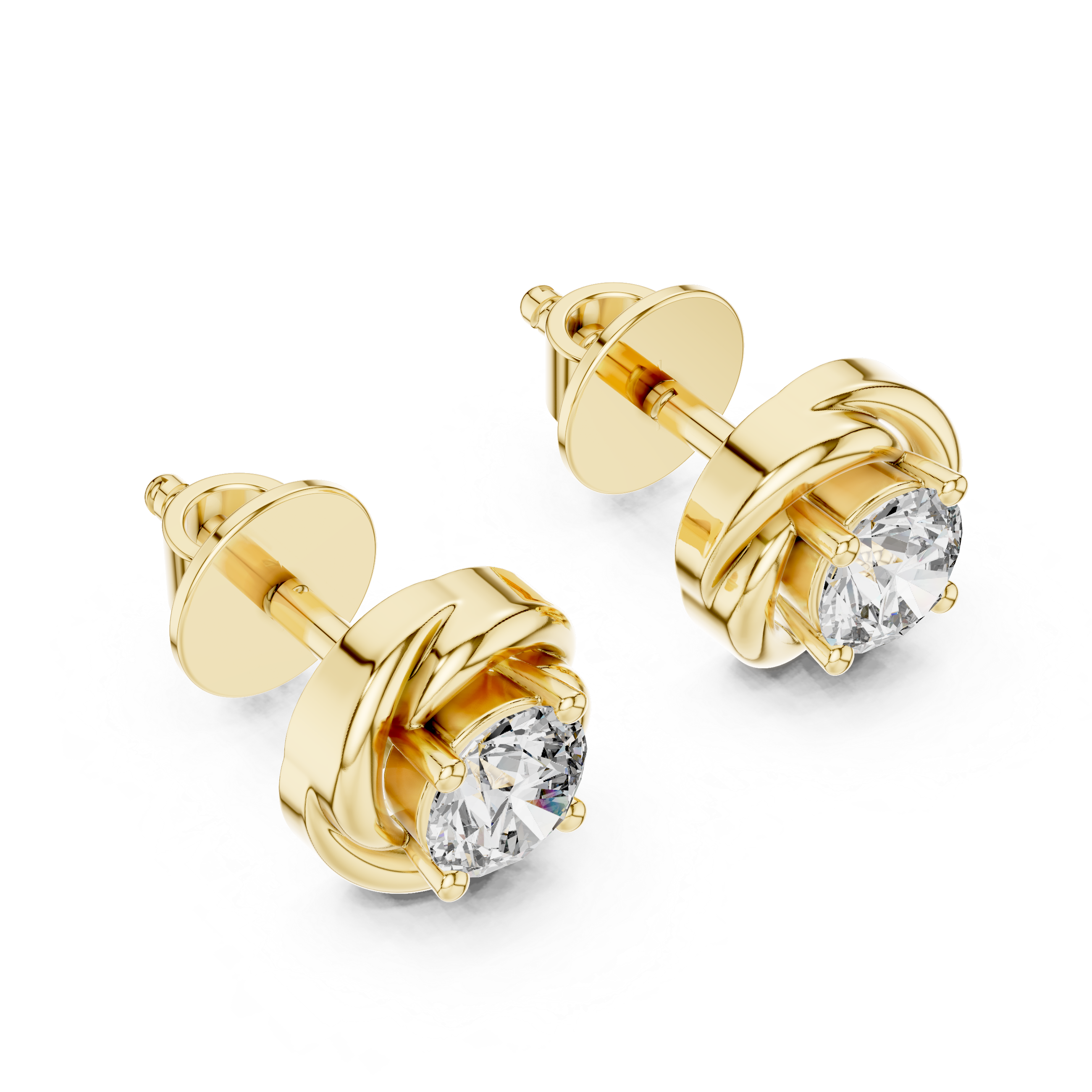 Mozow X round brilliant stud earrings yellow gold top angle