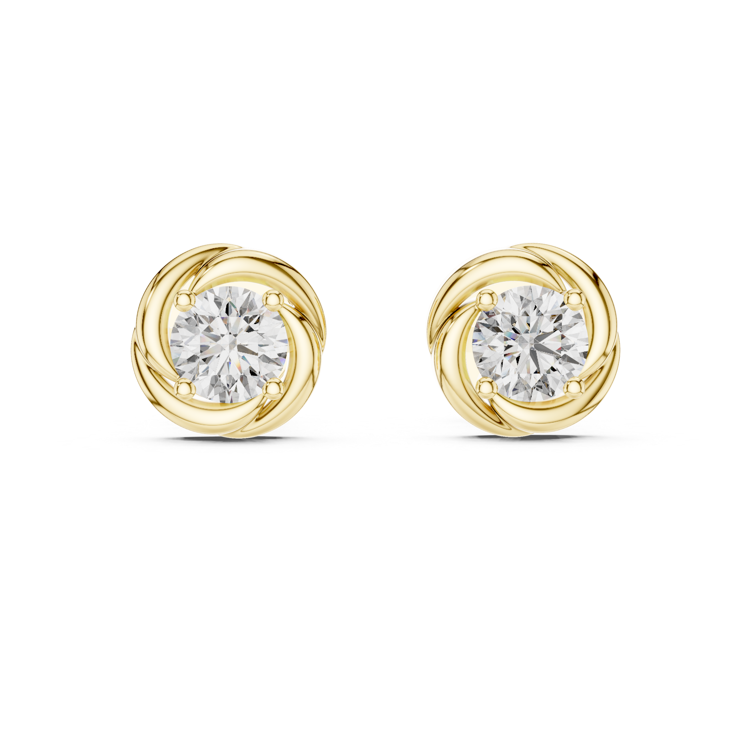 Mozow X round moissanite twisted halo stud earrings yellow gold front view