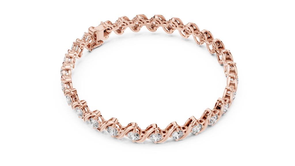 Rose gold round cut moissanite tennis bracelet top angle