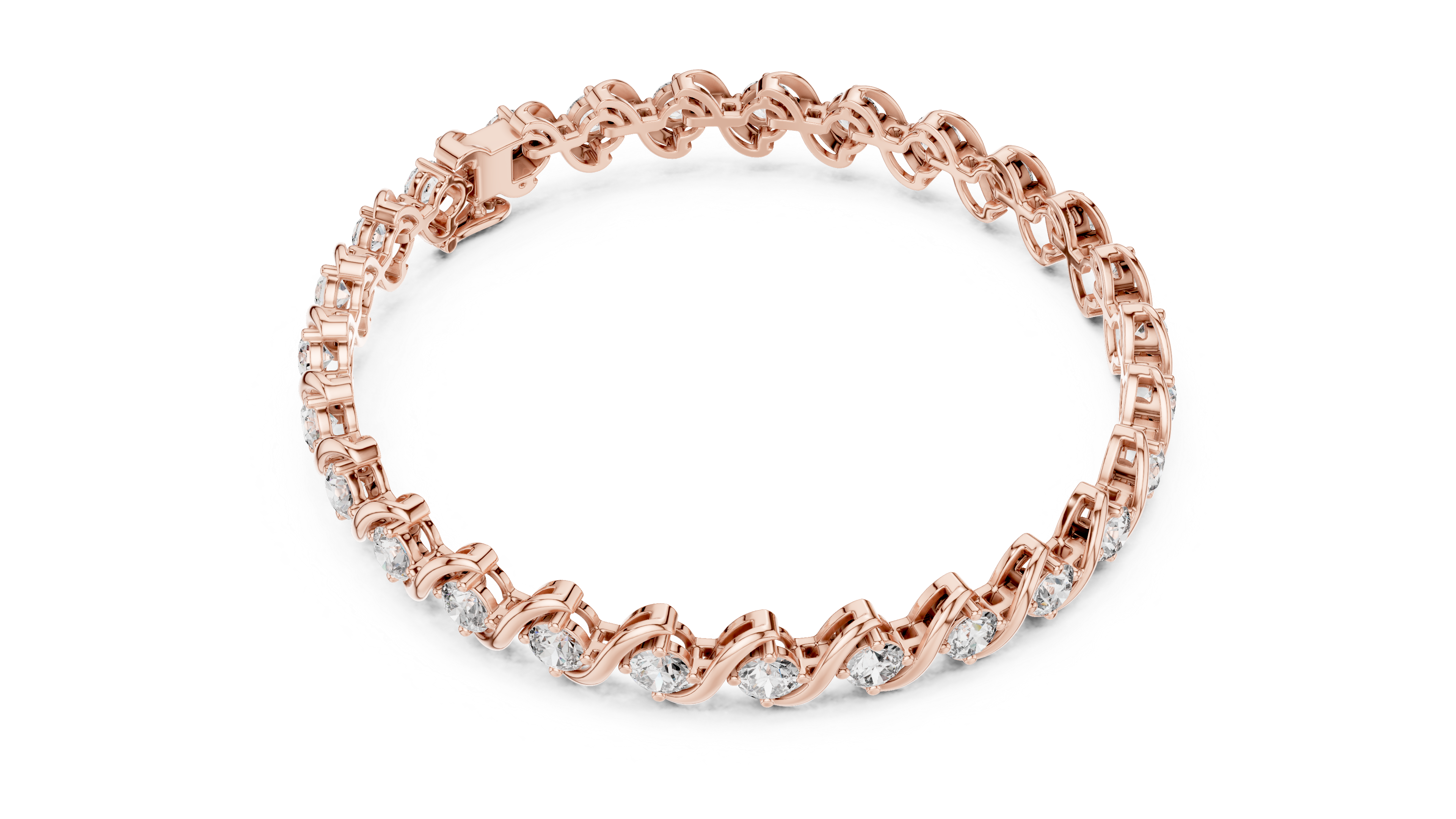 Rose gold round cut moissanite tennis bracelet top angle