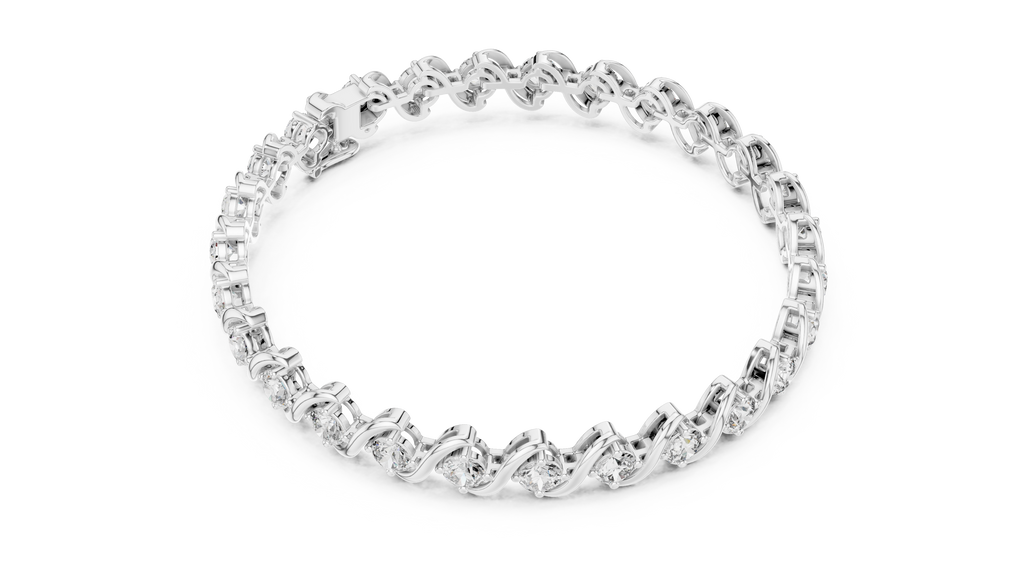 White gold round cut moissanite tennis bracelet top angle