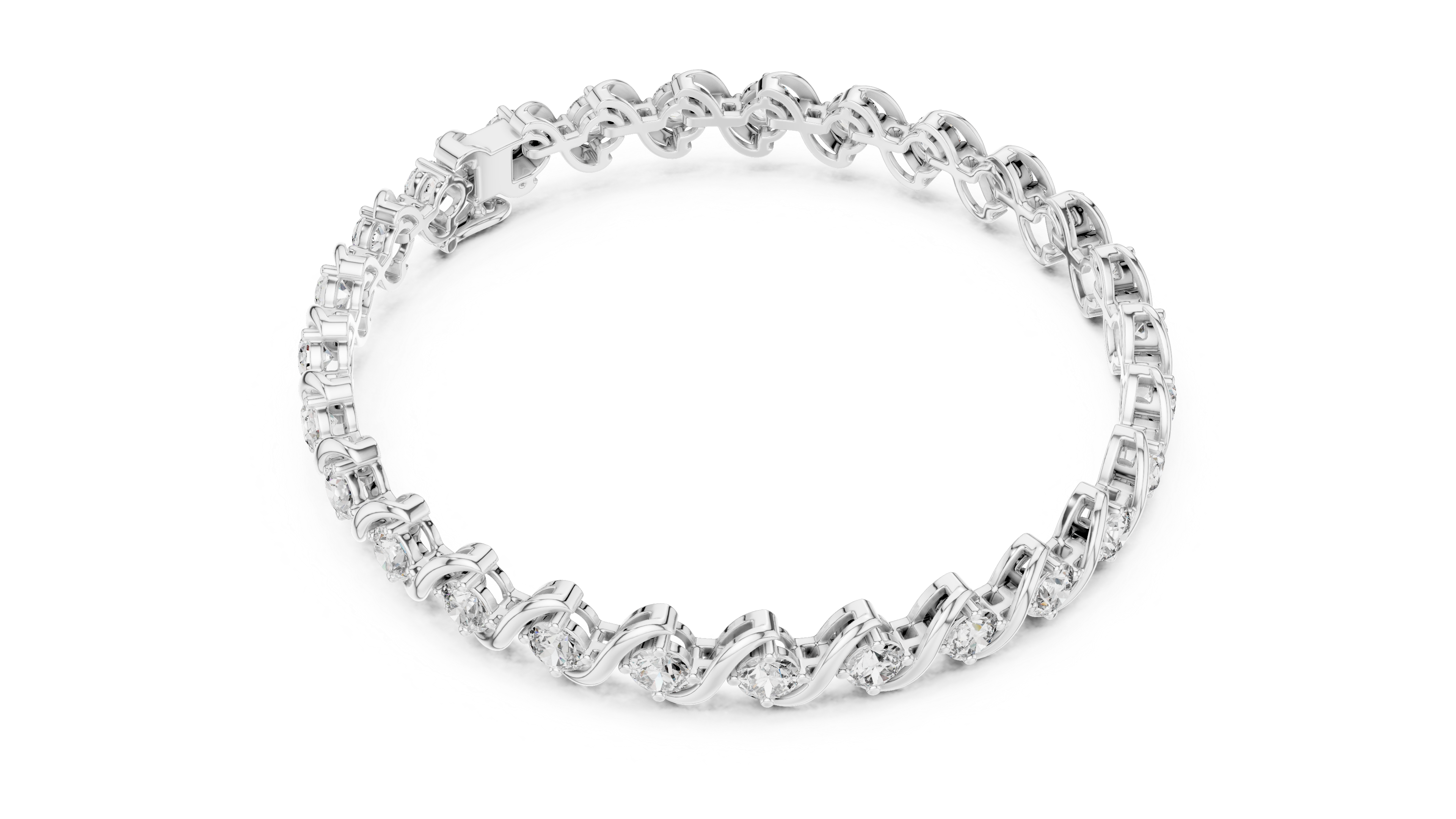 White gold round cut moissanite tennis bracelet top angle