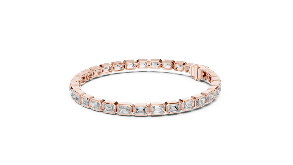 rose gold emerald cut moissanite tennis bracelet front view