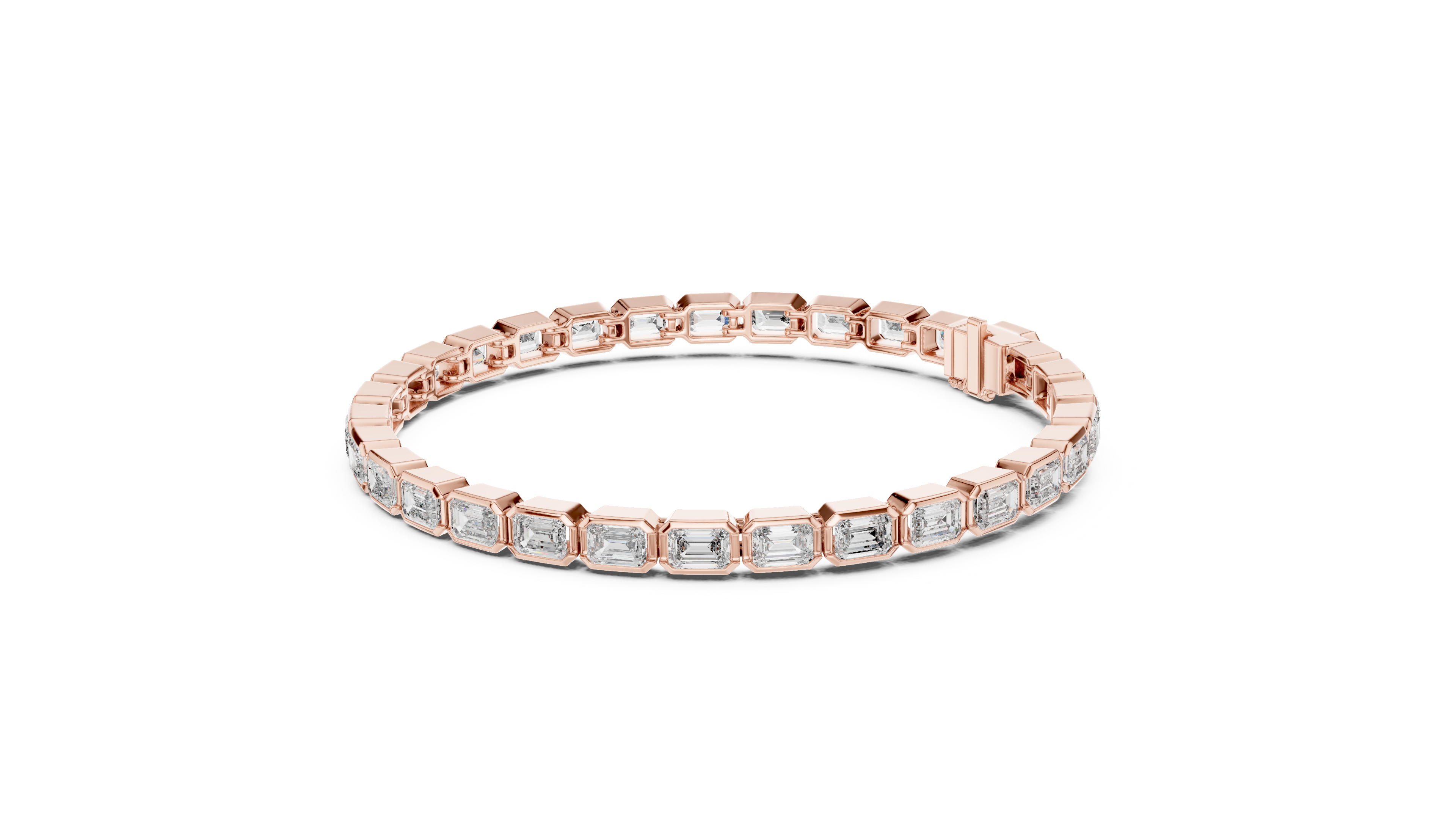 rose gold emerald cut moissanite tennis bracelet front view